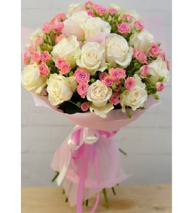 (mcm-1118) Pembe Beyaz Gül Buketi